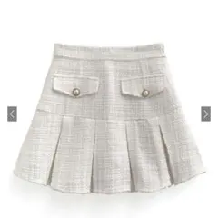 インパン裏地付きラメツイードプリーツミニスカート[at2353]