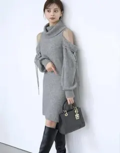 snidel シースルーショルダーミニニットワンピース グレー