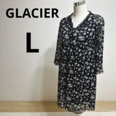 GLACIER グラシア】Ｖネック　花柄　ワンピース　L ふんわりシフォン