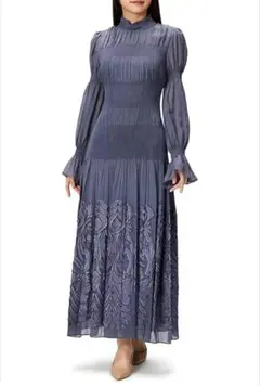 フレイアイディー グレー パープル系 シフォン ロングワンピース