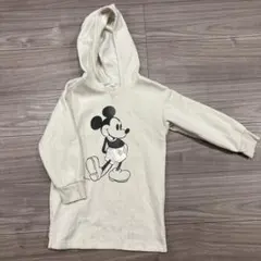 GAPキッズ　ミッキー フード付きパーカー ワンピース　クリーム色