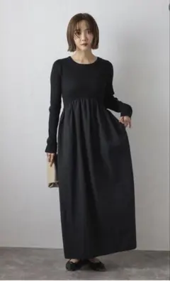 BONJOUR SAGAN × 田中里奈 異素材切り替えニットワンピース 黒