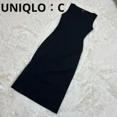 美品 UNIQLO：C クレープジャージーノースリーブワンピース ブラック M