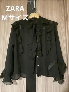 ZARA ザラ　フリル　リボンタイ　ブラウス シースルーブラウス