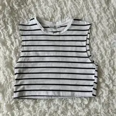 ZARA ホワイト/ブラックストライプ クロップドタンクトップ Sサイズ