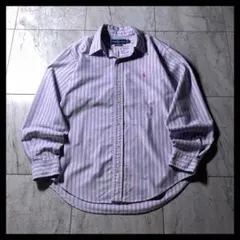 90s ラルフローレン オックスフォードシャツ 長袖 ブルー ピンク ストライプ