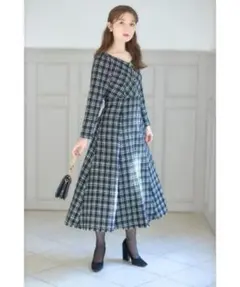 バックレースアップチェックツイードワンピース tocco closet