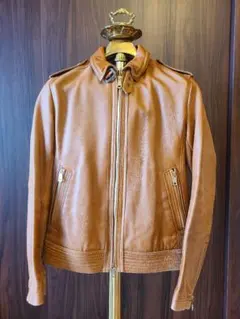 バーバリー　ブラックレーベル　キャメル レザーライダースジャケット