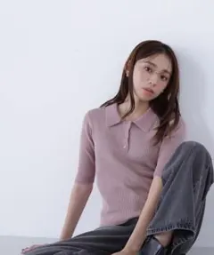 NATURAL BEAUTY BASIC シャギートリムポロニット 半袖のサムネイル