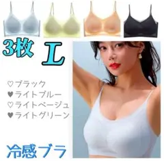 シームレスブラ　接触冷感 　通気性　　夏用　ノンワイヤー　L　３枚セット