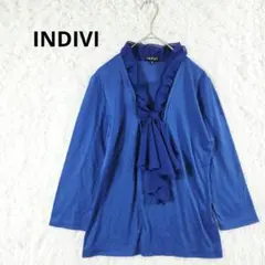 INDIVI インディヴィ フリル リボン ブラウス カットソー ブルー 38