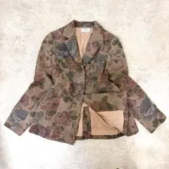 vintage 花柄 ジャケット 総柄 テーラードジャケット ブラウン系 38