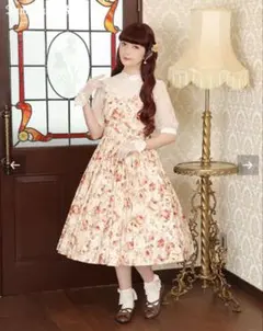 【美品】イノワ クイーンエリザベスローズワンピース オレンジ×生成 Lサイズのサムネイル
