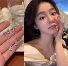 【144】ロングピアス シルバー リボン ジルコニア ゆれる上品 大人かわいい