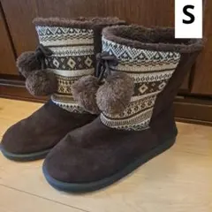 【匿名配送】ブラウン ムートンブーツ ポンポン付きS