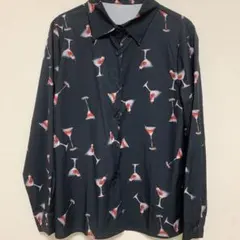 カクテル柄 ブラック 長袖シャツ　昭和レトロ　個性的