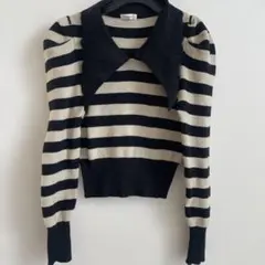 ビッグカラー　トップス　ボーダーカットソー