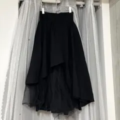 チュールドッキングフレアスカート、ブラックアシンメトリーロングスカート