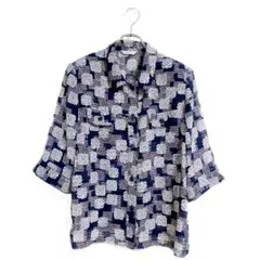 シャツブラウス 幾何学模様 花柄 七分袖 M 薄手 クラシカル おでかけ 美品