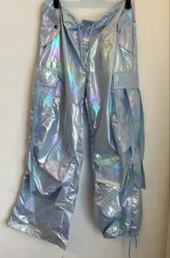 トレンド✨Y2Kホログラムレーザーフラップポケット パラシュートカーゴパンツ