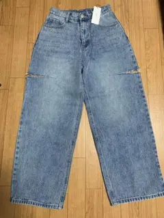 Re:EDIT サイドスリット　ワイドストレートコットンデニムパンツ　SC