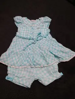 ６３３　メゾピアノ　水色チェック柄ドレスとショートパンツセット 120cm