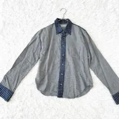 ニコルクラブ【F】チェックシャツ 千鳥柄 綿100% ブルー系 総柄 柄シャツ