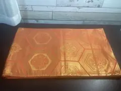 着物 オレンジ 六角形模様 六通帯 袋帯 使用品 312