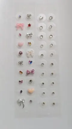 耳つぼジュエリー 耳つぼ ピンク リボンMix ゴールド粒 40粒 透明シール