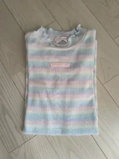メゾピアノ パステルストライプ フリル付きTシャツ 140cm