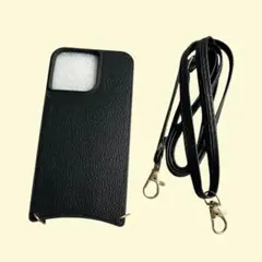 ブラック iPhoneケース ストラップ付き　iPhone 13 Pro