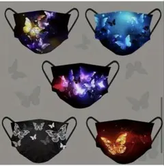蝶デザインファッションマスク5枚セット