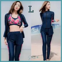 新品♦ ジオメトリック ラッシュガード5点セット L ネイビー 紫外線対策 a