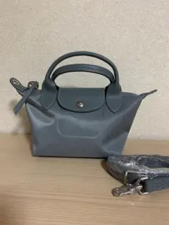 LONGCHAMP 煙灰ブルー ネイビー系 バッグミニ 2WAY トートバッグS
