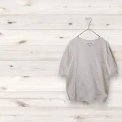 ユニクロ【L】コットンポップコーンクルーセーター半袖 Tシャツ カットソー 綺麗