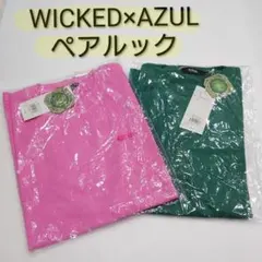 【WICKED×AZUL】半袖フォトTシャツ　ピンク＆グリーン　ペアルック　新品
