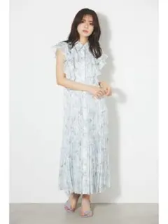 【rienda×V&A】花柄 襟付き ロングワンピース グリーン M