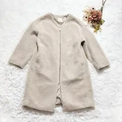 レプシム ノーカラー ボアコート ロング丈 無地 フルジップ ウォッシャブル