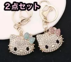 【559】2個セット♪ハローキティクリスタルキーホルダーバックチャーム（フェイス