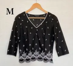 【美品】ポールスミス ブラック 総刺繍レース 七分袖ブラウス サイドファスナー