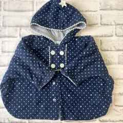 ネイビー ドット柄 フリースポンチョ