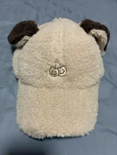 ボア素材 スマイルチェリー刺繍 キャップ