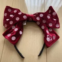 ミニーちゃん　カチューシャ　ディズニー　リボン　赤　ベロア