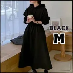 ワンピース　スウェット　パーカー　カジュアル　リブ　M フード