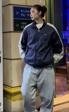 90's NIKE ナイキナイロンジャケットスウッシュ刺繍銀タグ短丈