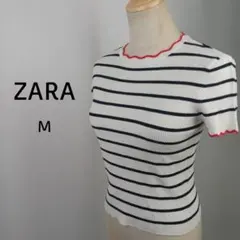 ZARA KNIT　ボーダー　リブニット　M　マリンレッド　トリコロールカラー