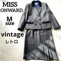 昭和レトロ　セットアップ　スカート　ウール　 ダブルブレスト　ベロア　くるみ釦