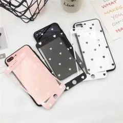 iPhone7plus/8plus■スマホケース&液晶保護シート☆ハート柄、黒色