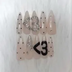 ネイルチップ 韓国 <3 ハート ドット キラキラ ちゅるん ベージュ 量産型
