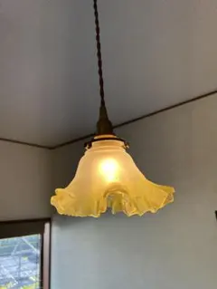 イエローガラスランプシェード　シャンデリア　デッドストック